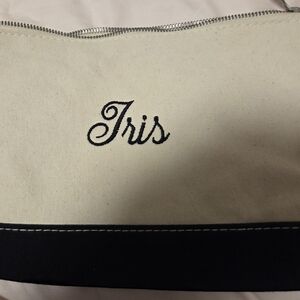 EMBROIDERED "IRIS" CANVAS ACCESSORY BAG.
